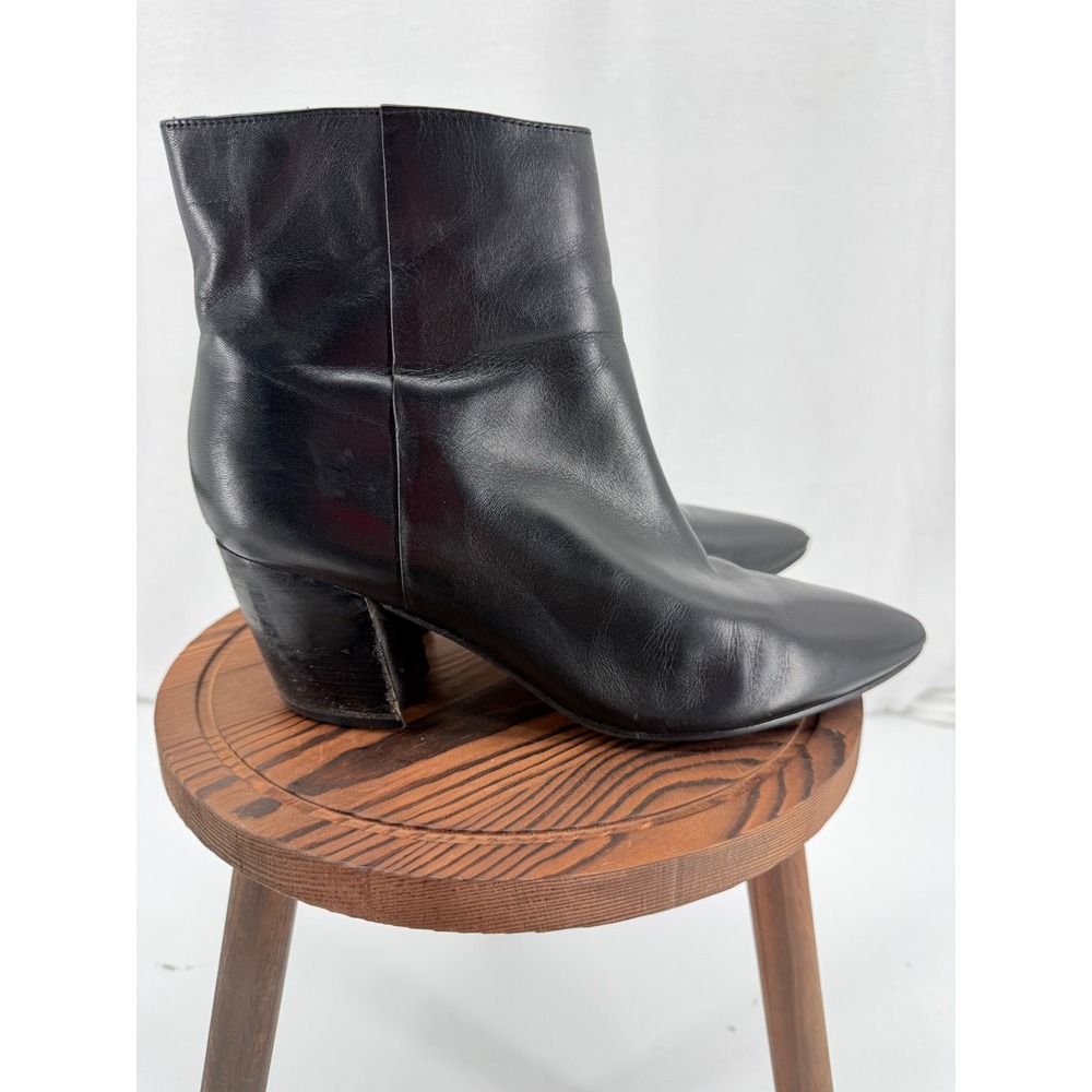 Marc Fisher Zala Black Leather Pointed Toe Block Heel Ankle Booties 8.5M Norm